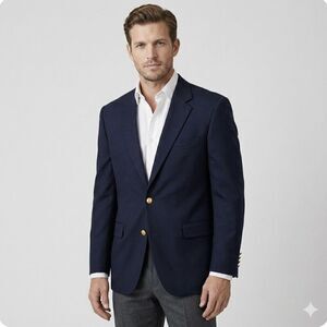 Lauren Ralph Lauren Navy Blue Blazer with Gold Buttons Size 46L 100% Wool